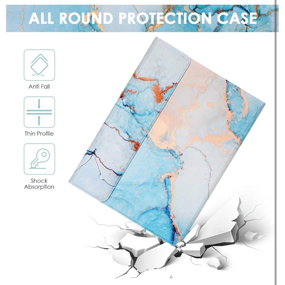 Marble Pattern Tablet Keyboard Case - Blue & Rose Gold